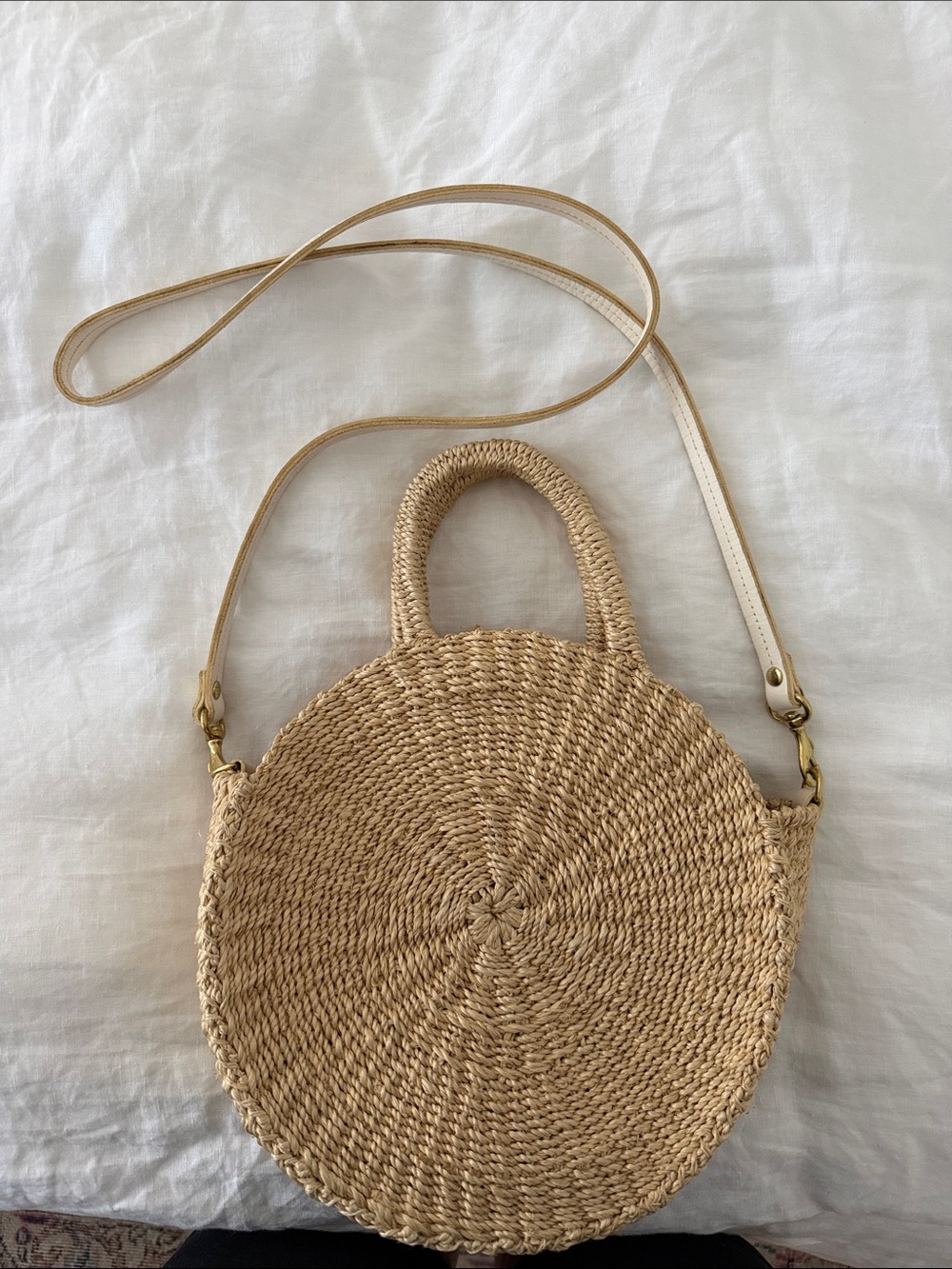 Woven Round Straw Crossbody Bag - Natural
